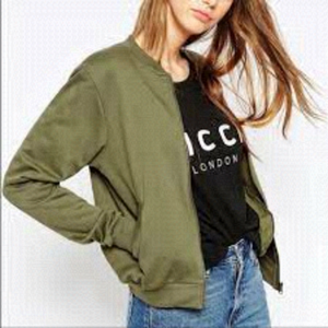 𝅺asos Army Green Jersey Full Zip Women's Aviator Jacket Size XS